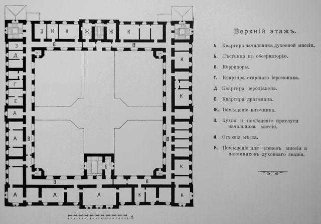 Схематический план здания Русской Духовной Миссии в Иерусалиме. Верхний этаж