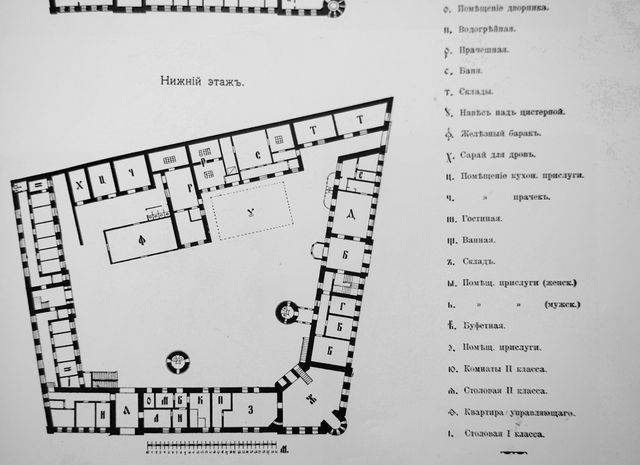 Схематический план нижнего этажа Сергиевского подворья Императорского Православного Палестинского Общества в Иерусалиме