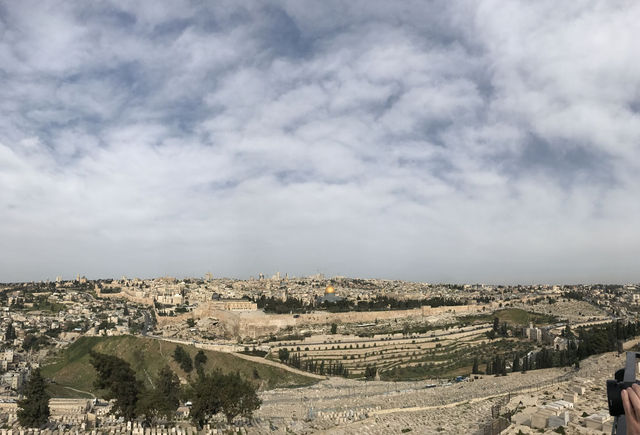 Панорама на Святой Град Иерусалим в великий двунадесятый праздник Входа Господня в Иерусалим. 9 апреля 2017 года