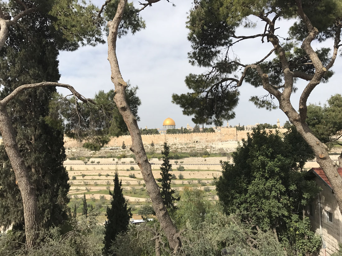 Панорама на Святой Град Иерусалим в великий двунадесятый праздник Входа Господня в Иерусалим. 9 апреля 2017 года